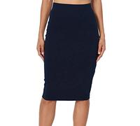 PrettyFashion Donna Elastico Gonna Tubino a Vita Alta Lunghezza Ginocchia Dritta Bodycon Midi (Blu Marino, M)