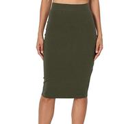 PrettyFashion Donna Elastico Gonna Tubino a Vita Alta Lunghezza Ginocchia Dritta Bodycon Midi (Cachi Verde, S)