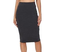 PrettyFashion Donna Elastico Gonna Tubino a Vita Alta Lunghezza Ginocchia Dritta Bodycon Midi (Grigio Scuro, S)