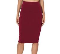 PrettyFashion Donna Elastico Gonna Tubino a Vita Alta Lunghezza Ginocchia Dritta Bodycon Midi (Vino Rosso, S)