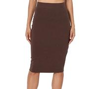 PrettyFashion Donna Elastico Gonna Tubino a Vita Alta Lunghezza Ginocchia Gonna Dritta Bodycon Midi Gonna (Cioccolato, M)