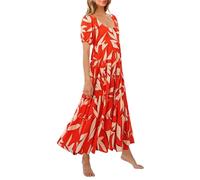 PRETTYGARDEN Abiti da Donna 2025 con Maniche a Sbuffo Floreale Casual Abiti Estivi Smock Schiena Scoperta Spiaggia fluida Maxi Abito a Strati, F-Arancione Bianco, L