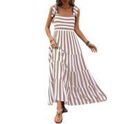 PRETTYGARDEN Abiti Estivi da Donna, Floreali, Senza Maniche, Maxi Abito Casual con Spalline Sottili, Abito Lungo da Spiaggia Ampio sul Fondo., S-Kaki, S
