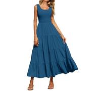 PRETTYGARDEN Abito da Donna Casual Sciolto Maxi Prendisole Smock Canotta Senza Maniche Estate Spiaggia a più Livelli Abiti Lunghi, Blu Lago, L