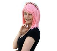 Prettyland C017 - Parrucca Rosa Media Lunghezza Capelli Lisci Ciuffo Laterale Lungo Sakura 40cm Cosplay Anime