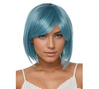 Prettyland Donna blu turchese corta parrucca di capelli caschetto Taglio Bob liscia Cosplay C1453