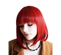 Prettyland Parrucca realistica per tutti i giorni Opaca naturale corta a caschetto Bob lunghezza media Rosso C749