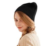 Prettystern Cappello Zuccotto Berretta Donna Uomo Invernale Cashmere Cachemire Lana Casual Cuffie a Maglia Nero
