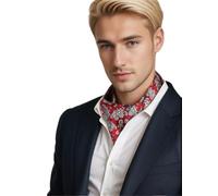Prettystern Cravatta Ascot Uomo in 100% Seta - Sciarpa Elegante a Due Strati Lavallière da Business e Cerimonia Rosso Paisley