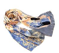 Prettystern Donna 160cm sciarpa a spalla in seta Gustav Klimt art nouveau stampe d'arte Foulard Regalo Idee Bacio Blu Grigio Dorato P918