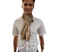 Prettystern uomo lungo elegante a 2 veli classico business festivo sciarpa di pura seta frange corte Golden Brown AB02
