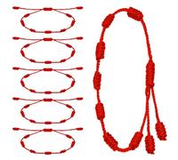 Pretwad 6 braccialetti rossi, con cordino rosso, amuleto per la protezione, cordino rosso regolabile per proteggere la felicità, l'amicizia, gli amanti, 17 und 33 cm, Nylon, 6 braccialetti rossi in