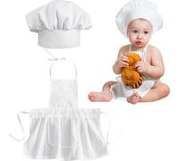 Pretwad Cappello Da Cuoco E Grembiule Bianco Per Neonati E Bambini Da 8 A 24 Mesi, Mini Grembiule Come Accessorio Di Scena Fotografico, Per Piccoli Cuochi