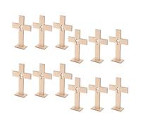 PRETYZOOM 12 Pezzi Croci di Legno per Decorazione, da Tavolo, Beige, per | Battesimo e Prima Comunione, Adatte a Progetti Fai, Presentazione su Tavolo, Regalo Significativo