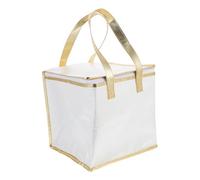 PRETYZOOM 1pezzi Borsa Termica Per Alimenti Bianca Con Dorato e Resistente Con Cerniera e Materiale Spesso Per Conservazione Calda e Fredda Portatile Per Torte e Pizza