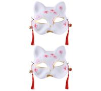 PRETYZOOM 2 Pezzi Maschere Giapponesi Mezza Faccia Volpe Sakura Maschere Animali Dipinte Mano per Halloween Cosplay Comfort Traspirante per Feste e Performance