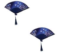 PRETYZOOM 2 Pezzi Ventaglio Pieghevole Portatile Tenuto Naturale Ventagli Portatili Pieghevoli Mano Intrecciata Ventagli Pieghevoli Decorativi Signore Piccolo UV Blue bambù e Seta