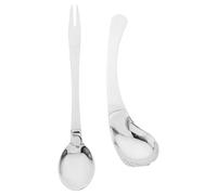 PRETYZOOM 2pezzi Cucchiai e Forchette Curvi Ergonomiche per Alimentazione Set di Utensili Portatili per Anziani e Persone Disabilità per Uso Domestico e Viaggio