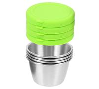 PRETYZOOM 4 set Bicchierini per Condimenti in Acciaio Inossidabile con Coperchi in Silicone Verde Contenitori per Salsa e Insalata Riutilizzabili Resistenti e Facili da per Cucina e Feste