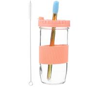 PRETYZOOM Bicchiere di Vetro Rosa da 24oz con Cannucce e Copertura in Silicone, Set Pratico e Resistente per Uso Domestico e Ristorante