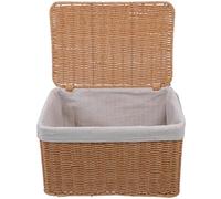 PRETYZOOM Cestino Portaoggetti Intrecciato in Vimini con Coperchio e Doppie Maniglie Contenitore Rettangolare con Fodera Interna 28X18X15 CM per Biancheria Libri e Organizzazione