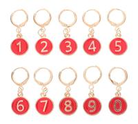 PRETYZOOM Contatore di Righe per Maglieria in Lega Set da 10 Pezzi Marcatori Numerati a Goccia D’Olio Rossi, Piccoli Segnapunti per Uncinetto Scatola Porta Accessori, Adatto per Lavoro