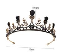 PRETYZOOM Corona da Sposa Vintage Strass Nero e Oro Copricapo da Sposa Barocco Elegante per Matrimonio Accessorio per Chioma da Spettacolo e Fotografia Decorazione Corona D’Epoca per