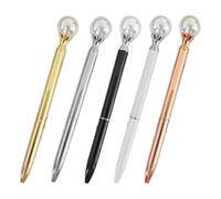 PRETYZOOM Penna a Sfera in Metallo Perle Artificiali, Set da 5 Pezzi Colorati (oro, Argento, Rosa, Nero, Bianco), Penne a Sfera Portatili per Uso Quotidiano, Strumenti di Scrittura