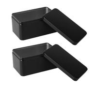 PRETYZOOM Set 2 Contenitori Portaoggetti in Metallo Rettangolari 13x8x6 Cm con Coperchio Ermetico, Scatole di Latta Nere Compatte per Conservazione di tè, Biscotti e Piccoli Oggetti in Casa