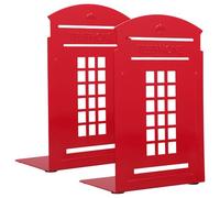 PRETYZOOM Set 2 Pezzi Ferma Libri in Ferro Forma Cabina Telefonica Vintage Rosso, Robusti e Decorativi per Organizzare Libri su Scrivania o Mensola