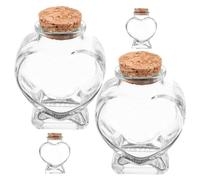 PRETYZOOM Set 4 Bottiglie in Vetro a Forma di Cuore da 50ml con Tappo in Sughero e Base in Legno, per Decorazioni Fai da Te e Bottiglie dei Desideri per Appassionati di Arte