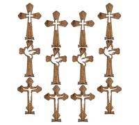 PRETYZOOM Set 4 Croci Decorative in Legno con Supporto, Centrotavola Rustico per Battesimo e Comunione, Decorazioni Spirituali Verticali per Altare e Tavoli Religiosi