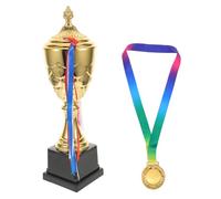 PRETYZOOM Set Coppa e Medaglia D’Oro 42 Cm con Nastro per Premi Sportivi, Medaglia Torneo e Coppa per Eventi e Competizioni Atletiche