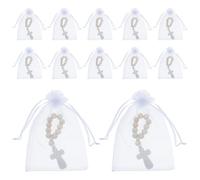 PRETYZOOM Set da 40 Braccialetti Rosario Corto in Legno con Croce e Sacchetti a Rete per Battesimo, Rosari Battesimali per Shower e Prima Comunione, Gioielli Cattolici Cerimoniali per