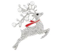 PRETYZOOM Spilla a Forma di Renna Natalizia con Cristalli, in Lega, Design Elegante Argento per Feste e Accessori da Indossare a Natale
