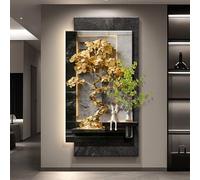 PreuepltrMa Arte da Parete 3D a LED, Decorazione murale 3D con luci LED Albero dei Soldi d'oro con Vaso e Telecomando Texture Sabbia Naturale per Ingresso Soggiorno(A,80 * 160cm/31.50"*62.99"in)