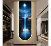 PreuepltrMa Arte da Parete 3D a LED, Decorazione murale 3D con luci LED Cascata Lunare Verticale in Porcellana Cristallo Grande Arte da Parete per Ingresso(B,50 * 150cm/19.69"*59.06"in)