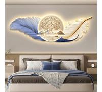 PreuepltrMa Arte da Parete 3D a LED, Decorazione murale 3D con luci LED Piuma Albero della Fortuna Paesaggio con da Parete per Camera da Letto Soggiorno(D,150 * 50cm/59.06"*19.69"in)
