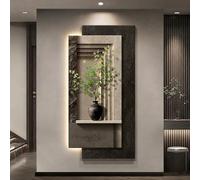 PreuepltrMa Decorazione da parete con LED 3D, realizzata a mano, in pietra, con vaso e mensola, scultura verticale oversize da parete per ingresso e soggiorno (un telecomando, 60 x 120 cm)