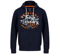 Prevail Motif Brushback Fleece Zip Through Hoodie in Sky Captain Navy - Tokyo Laundry - XL