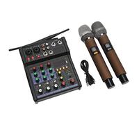 Prevessel Piccolo Mixer Stereo Bluetooth in Metallo con 2 Microfoni Wireless per Live Streaming, Processore Stereo Familiare per Karaoke Domestico, Conferenze e Discorsi degli Insegnanti