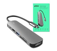Prevo C605A - Docking station 6 in 1 USB-C 4K per trasferimento dati e media 60W USB-C HDMI SD USB-A per PC, laptop, tablet, Windows, Mac iOS