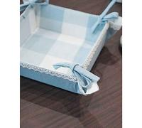 Preziosa Portapane a Quadri con Frill e Merletto Queen con Laccetti in Cotone 20x20 Cm - Celeste