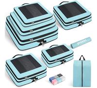 Prezon 8 Set cubi compressivi, design aperto e visibile, organizer per bagagli a mano. Include sacca biancheria e scarpe. Ideale regalo da viaggio