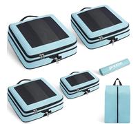 Prezon Cubi da viaggio compressibili, design apribile e visibile, set di 6 organizer espandibili con sacca biancheria e scarpe. Per bagagli a mano, vacanze, campeggio e lavoro.