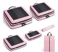 Prezon Cubi da viaggio compressibili, design apribile e visibile, set di 6 organizer espandibili con sacca biancheria e scarpe. Per bagagli a mano, vacanze, campeggio e lavoro.