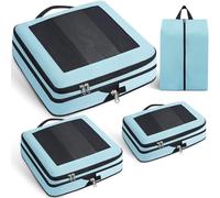 Prezon Cubi da viaggio grandi e compressibili, design aperto e visibile, organizer espandibile con sacca per scarpe. 4 set leggeri per valigie, zaini, vacanze e campeggio