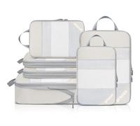 Prezon set versatile da 6 cubi da viaggio compressibili e svuotato, Design a rete prospettica, Salvaspazio e leggero, Organizer da viaggio portatile e resistente, Beige