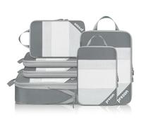 Prezon set versatile da 6 cubi da viaggio compressibili e svuotato, Design a rete prospettica, Salvaspazio e leggero, Organizer da viaggio portatile e resistente, Grigio