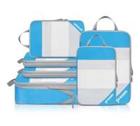 Prezon set versatile da 6 cubi da viaggio compressibili e svuotato, Design a rete prospettica, Salvaspazio e leggero, Organizer da viaggio portatile e resistente, Blu